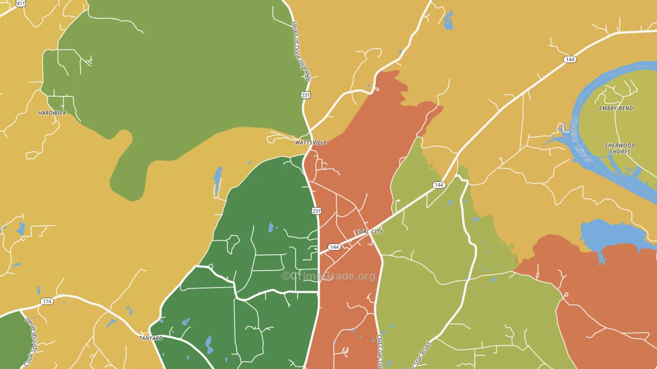 Wattsville, AL Map of Vandalism Rates