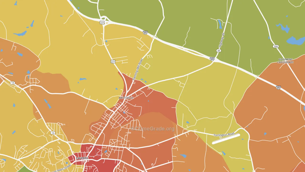 Wattsville, SC Map of Vandalism Rates