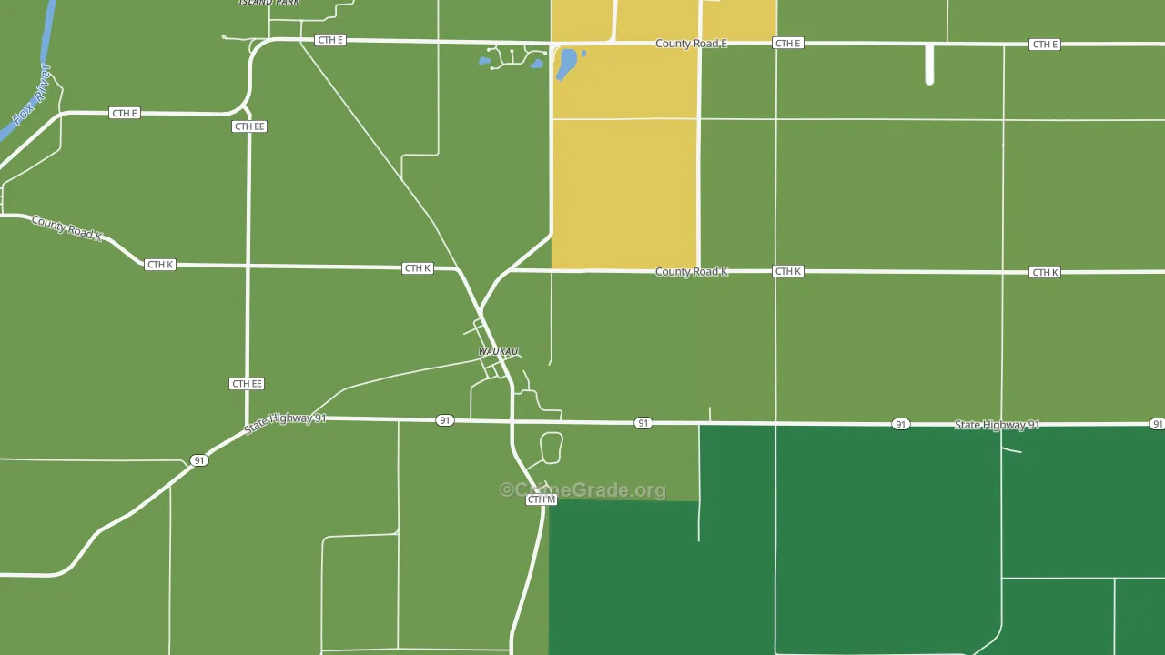 Waukau, WI Map of Vandalism Rates