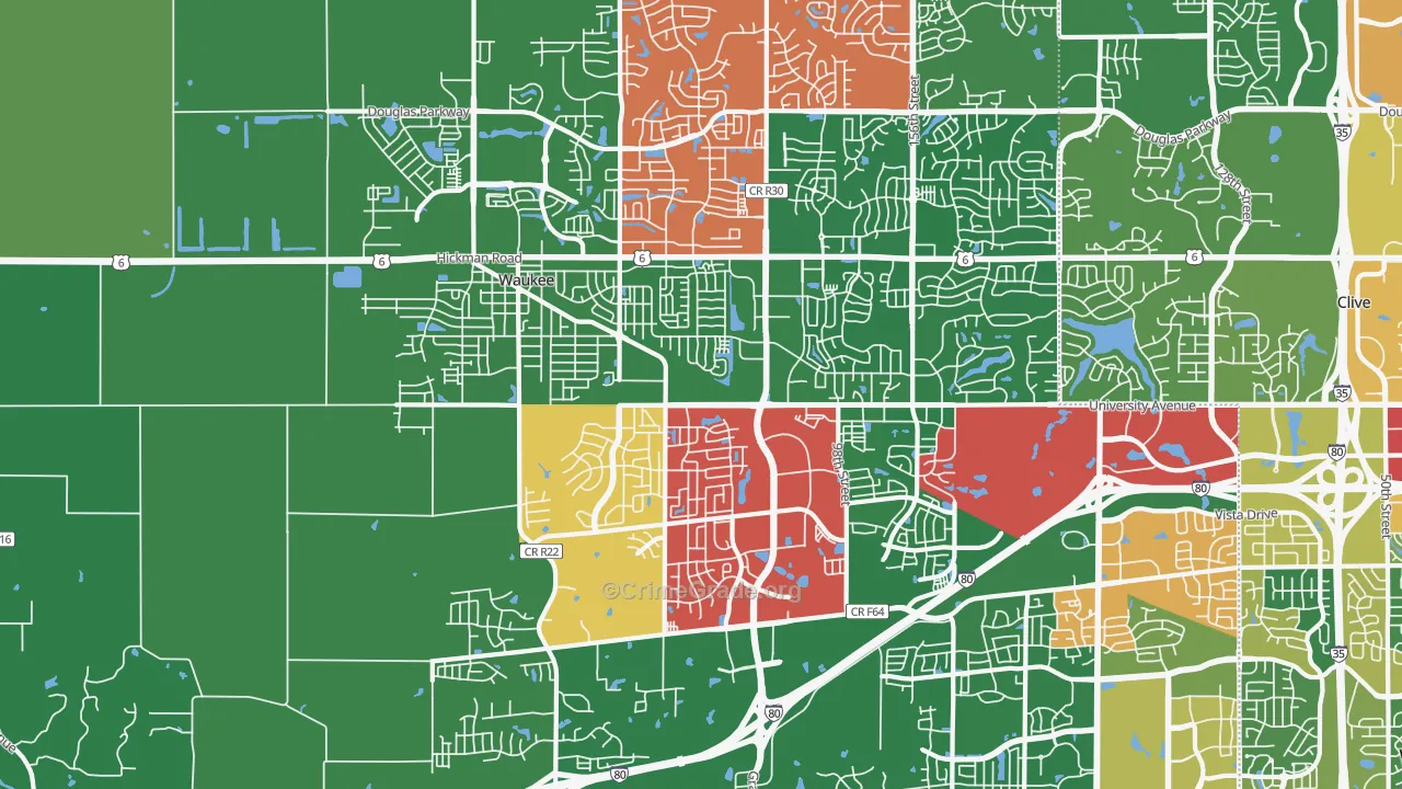 Waukee, IA Map of Vandalism Rates