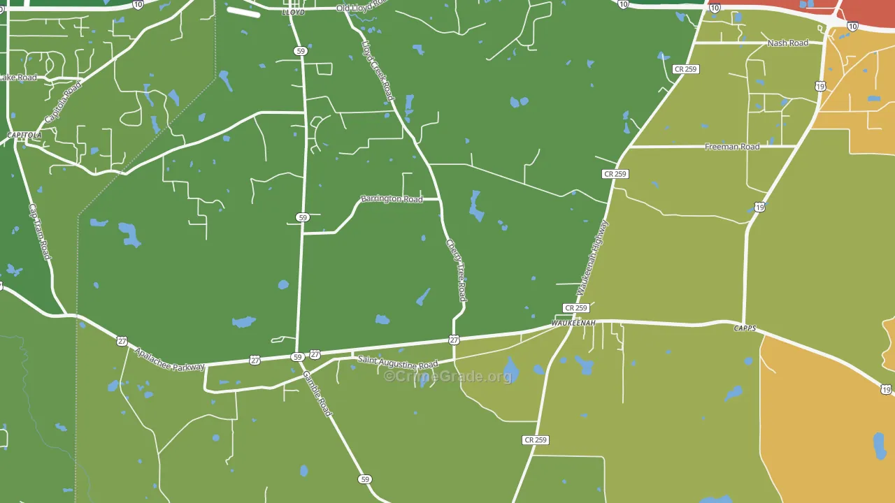 Waukeenah, FL Map of Vandalism Rates