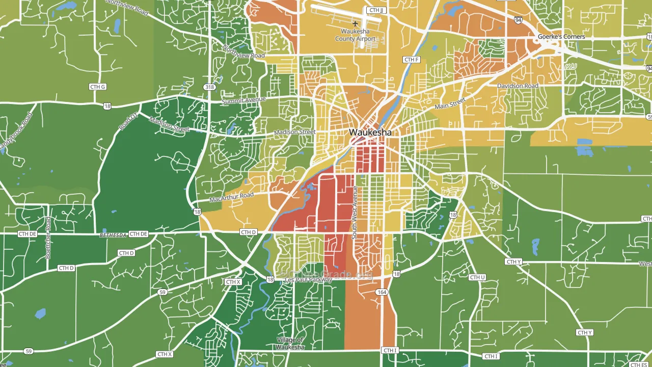 Waukesha, WI Map of Vandalism Rates