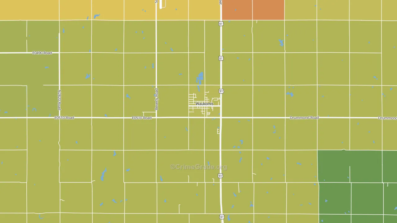 Waukomis, OK Map of Vandalism Rates