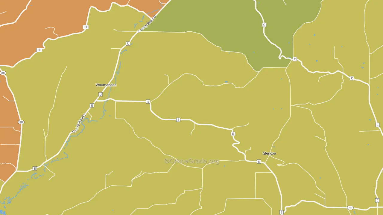 Waumandee, WI Map of Vandalism Rates