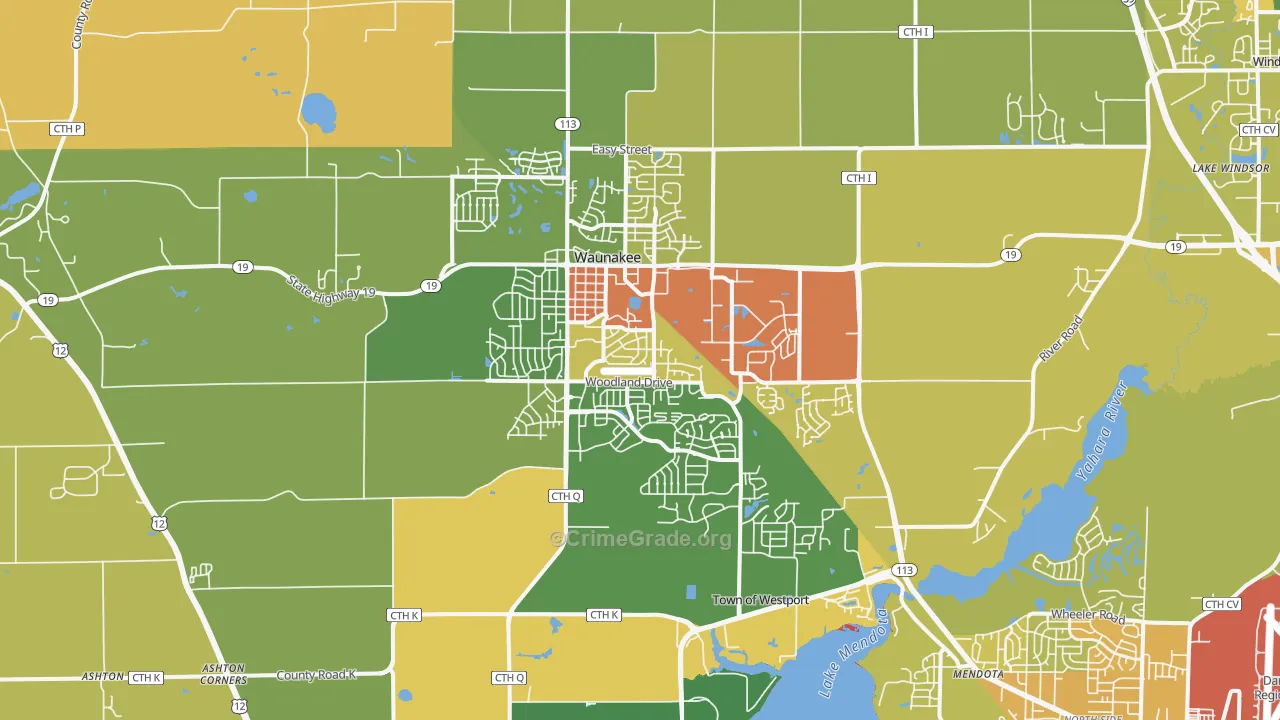 Waunakee, WI Map of Vandalism Rates