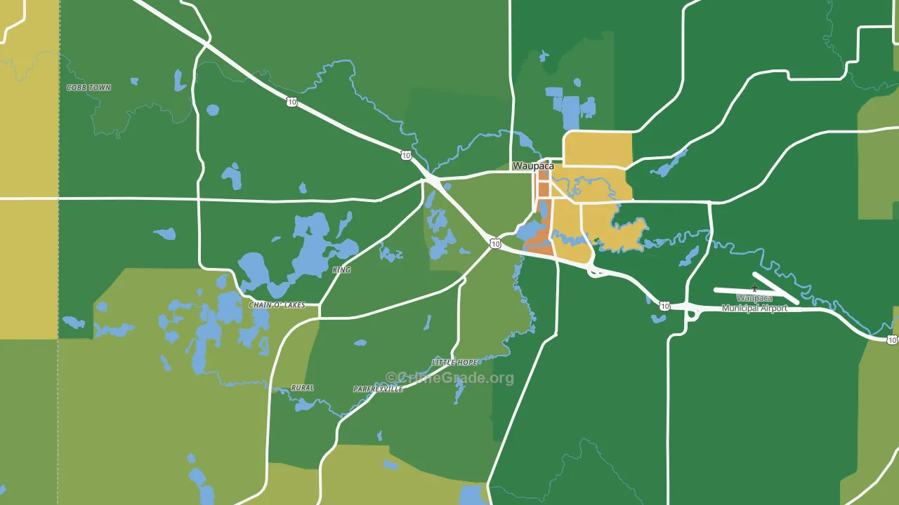 Waupaca, WI Map of Vandalism Rates