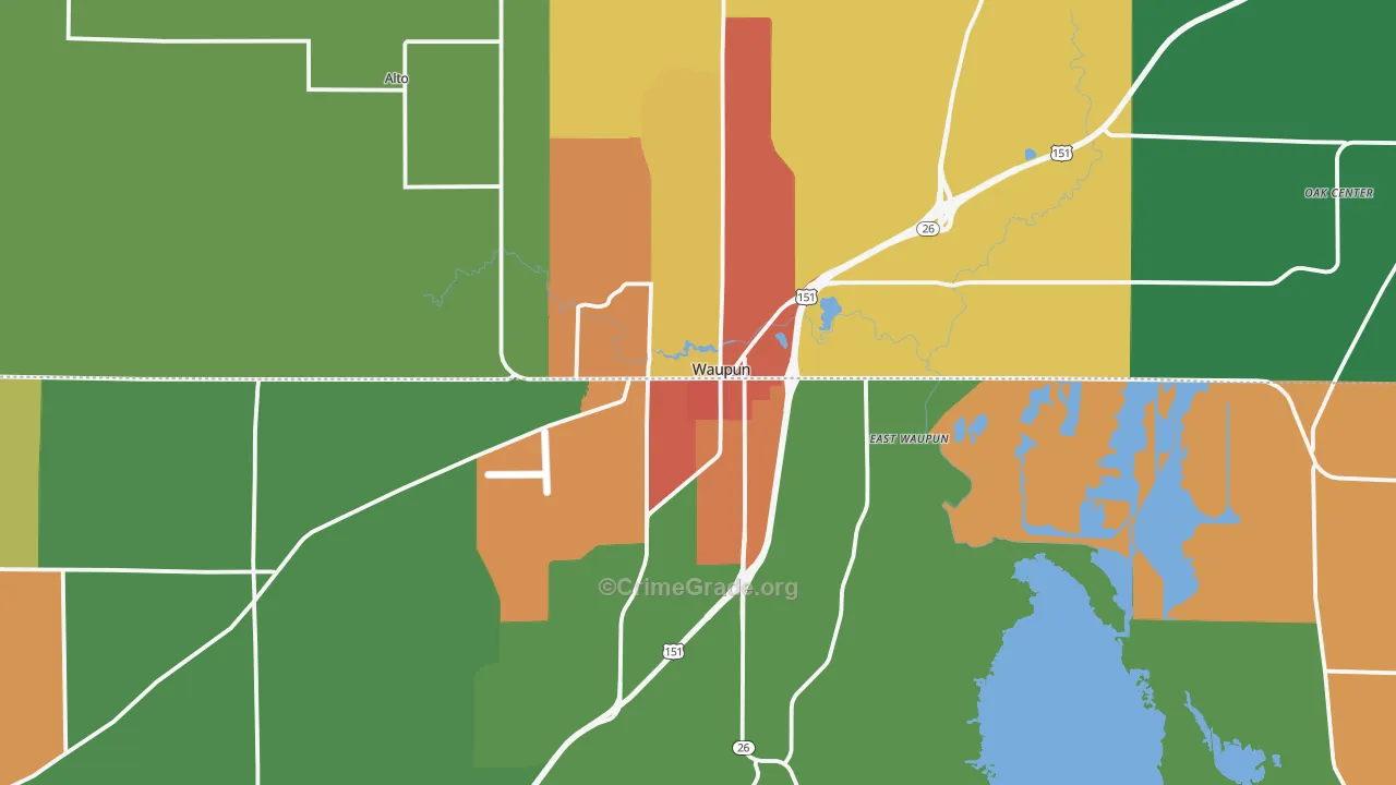 Waupun, WI Map of Vandalism Rates