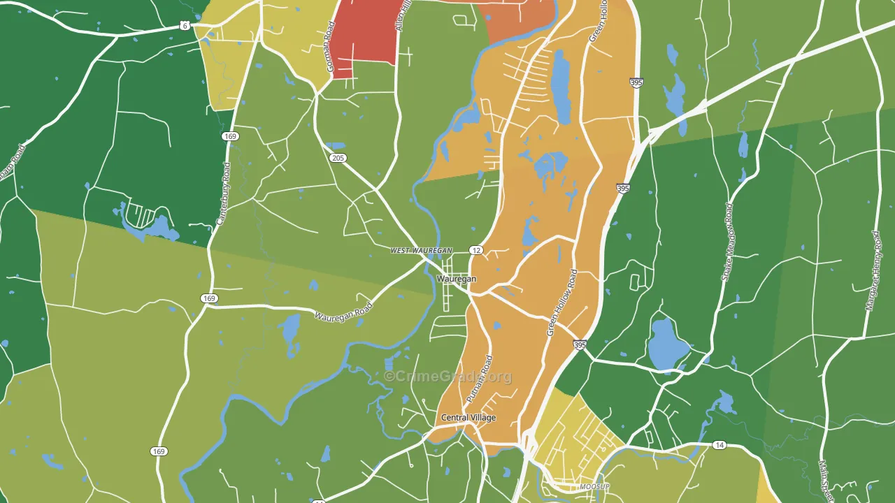 Wauregan, CT Map of Vandalism Rates