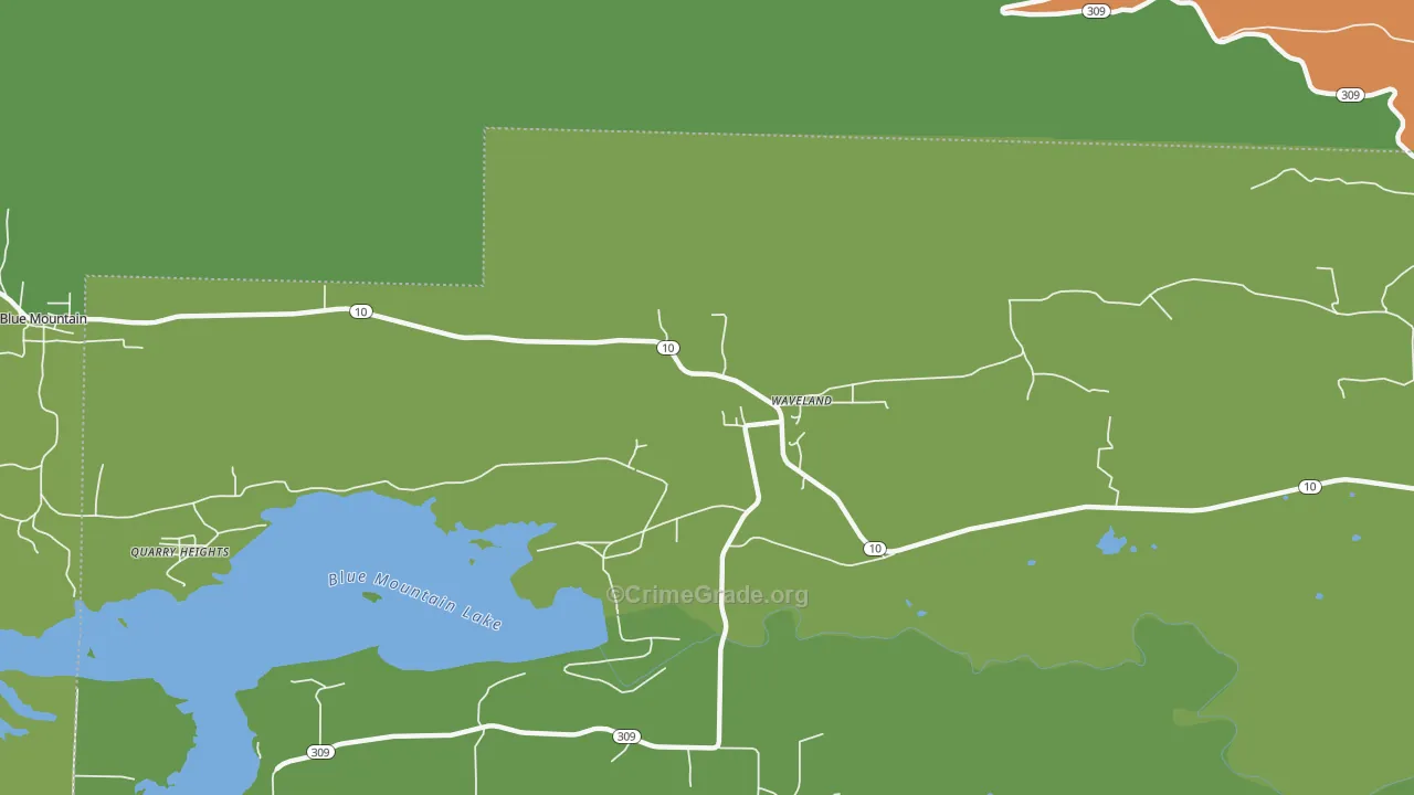 Waveland, AR Map of Vandalism Rates