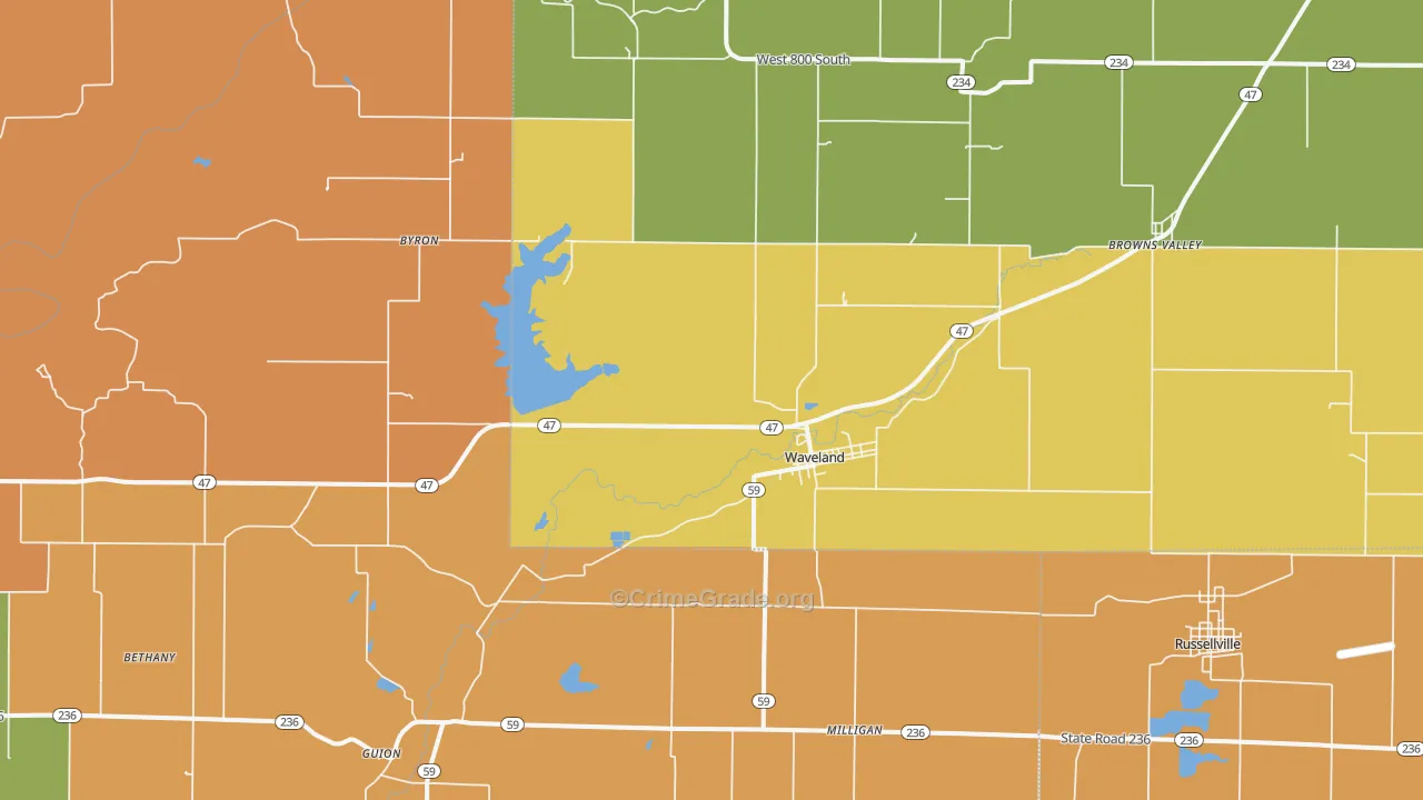 Waveland, IN Map of Vandalism Rates