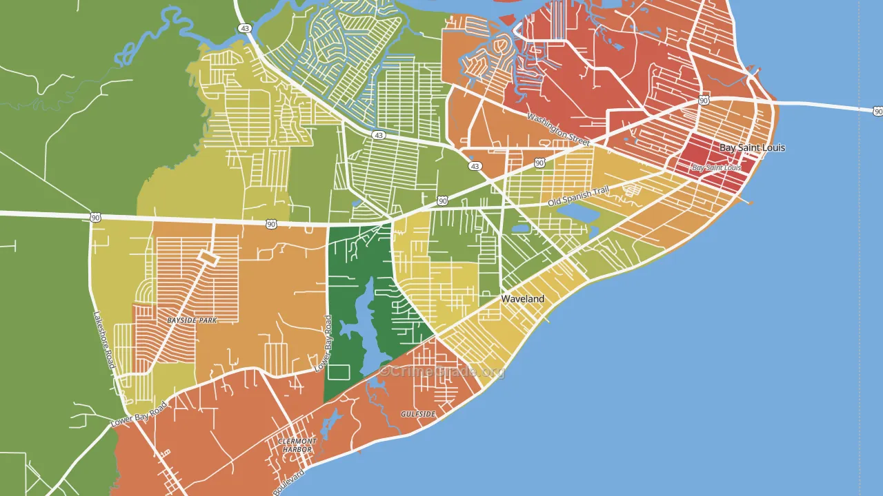 Waveland, MS Map of Vandalism Rates