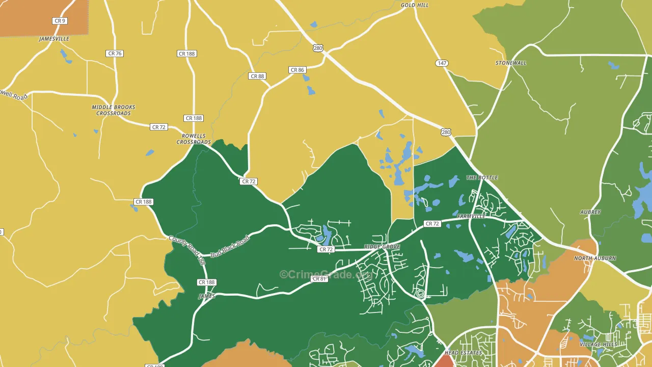 Waverly, AL Map of Vandalism Rates