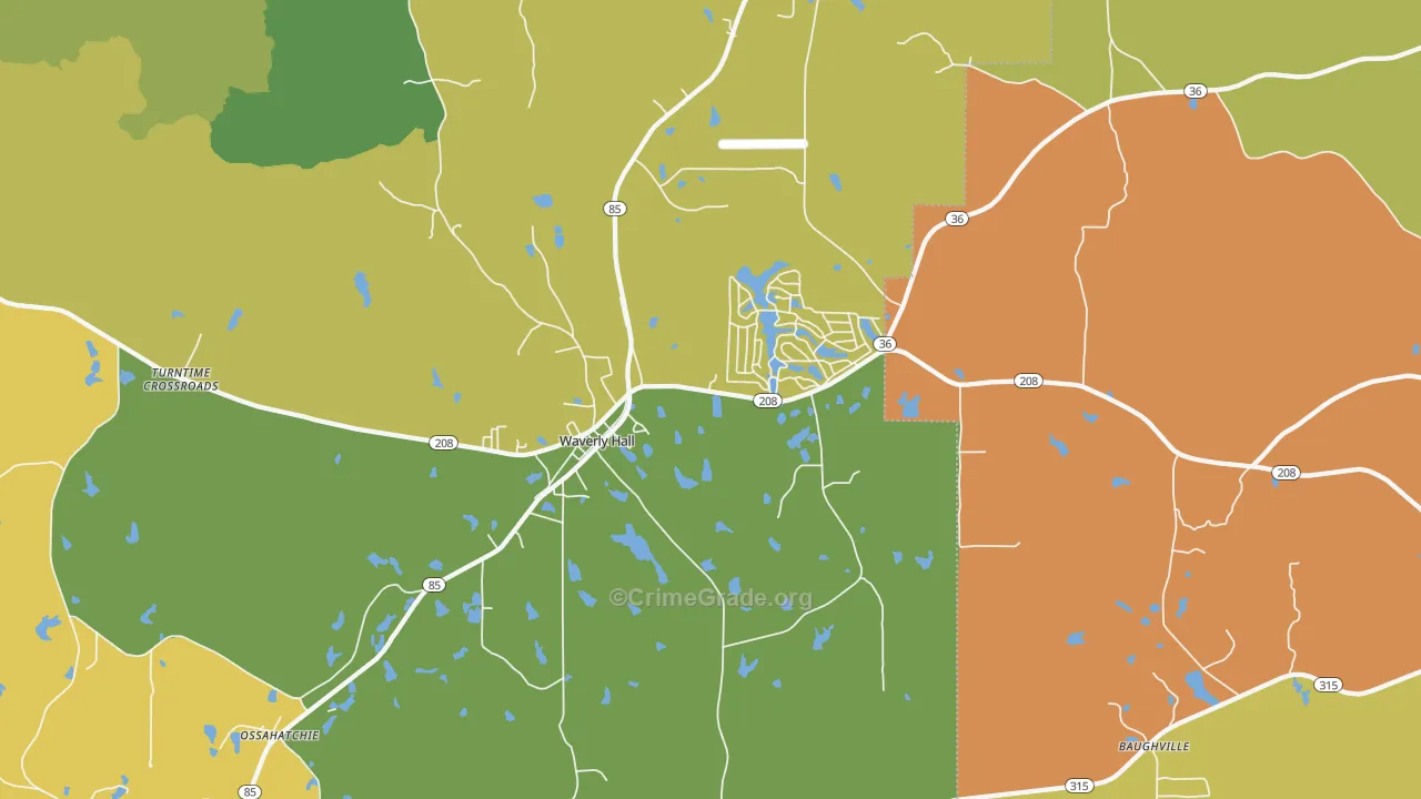 Waverly Hall, GA Map of Vandalism Rates