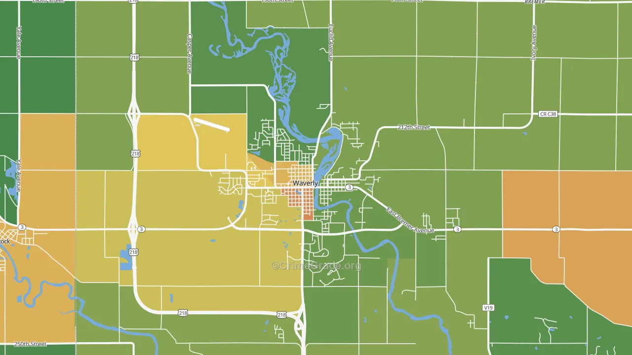 Waverly, IA Map of Vandalism Rates