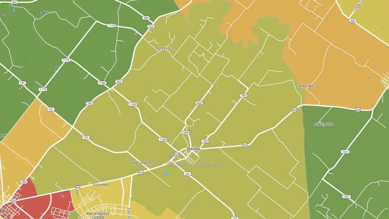 Waverly, KY Map of Vandalism Rates