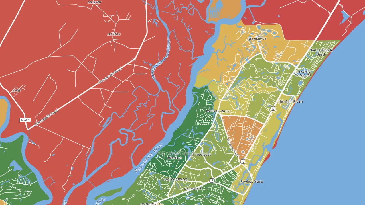 Waverly Mills, SC Map of Vandalism Rates