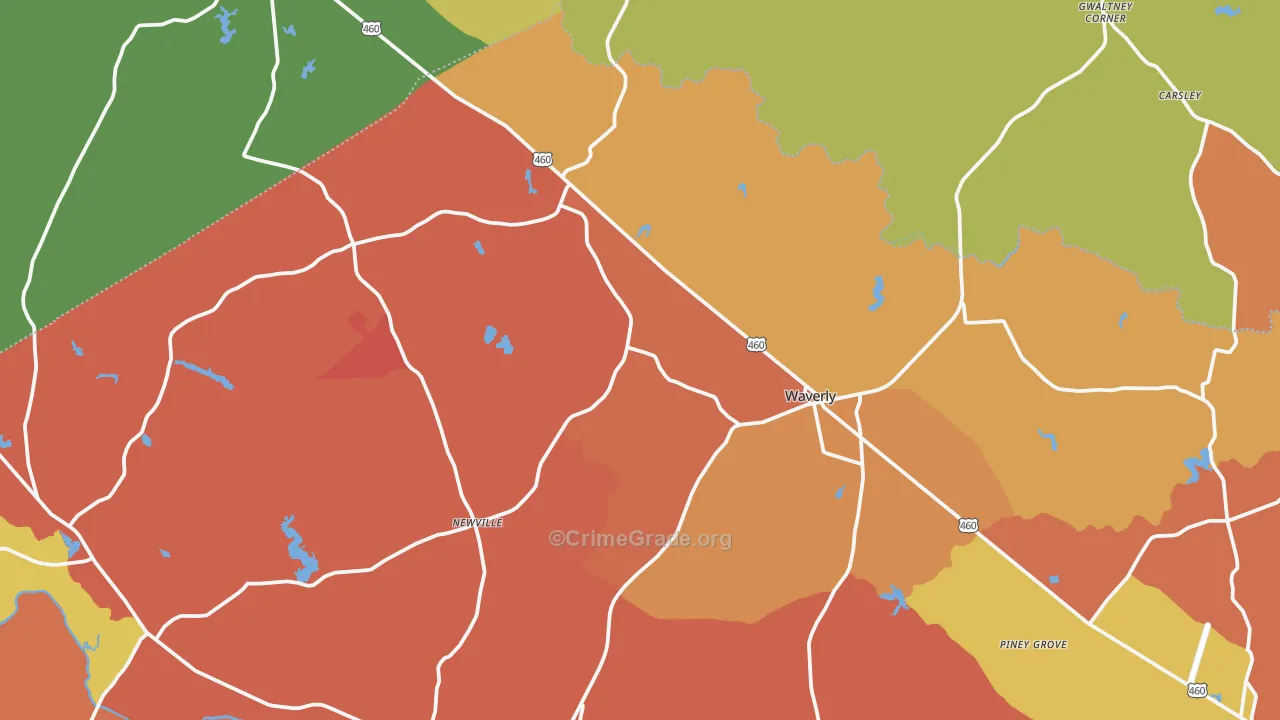 Waverly, VA Map of Vandalism Rates
