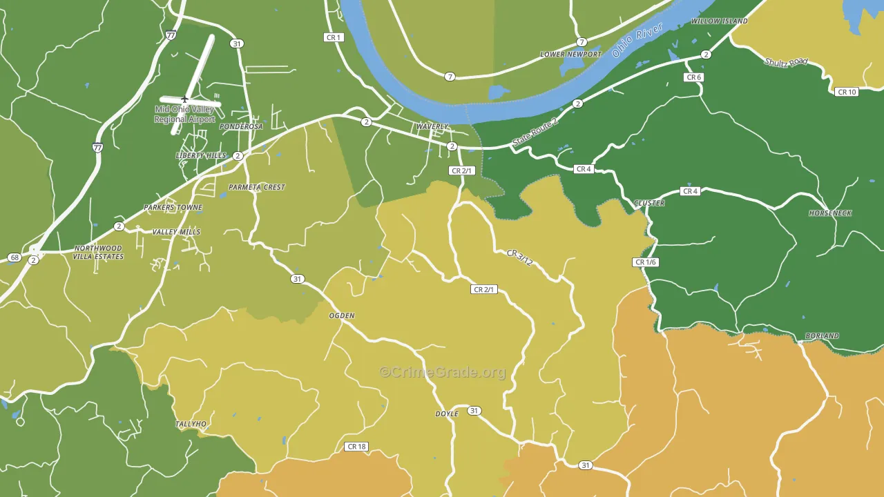 Waverly, WV Map of Vandalism Rates
