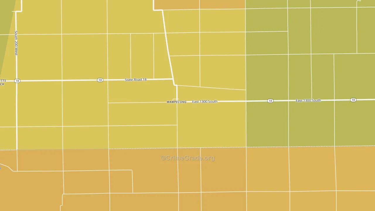 Wawpecong, IN Map of Vandalism Rates
