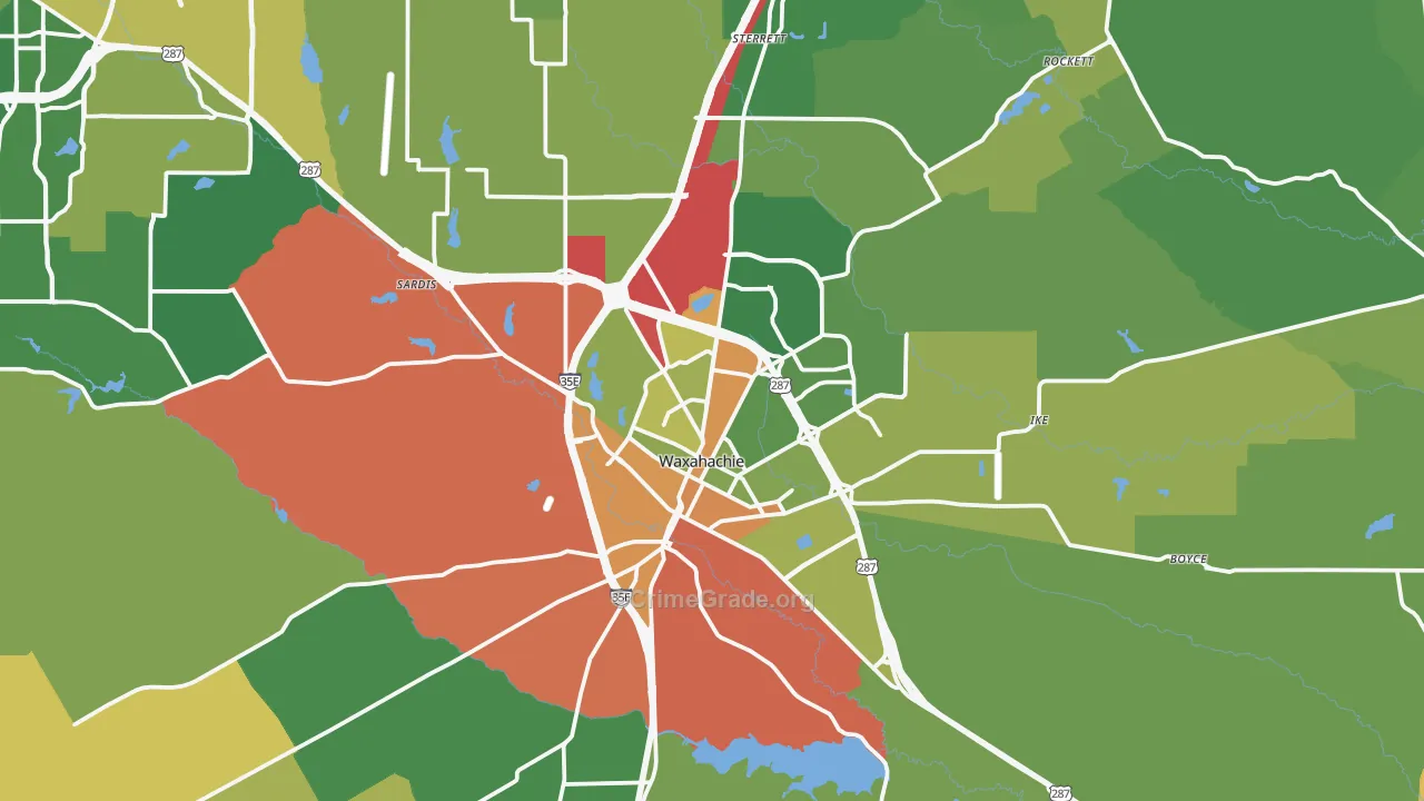 Waxahachie, TX Map of Vandalism Rates