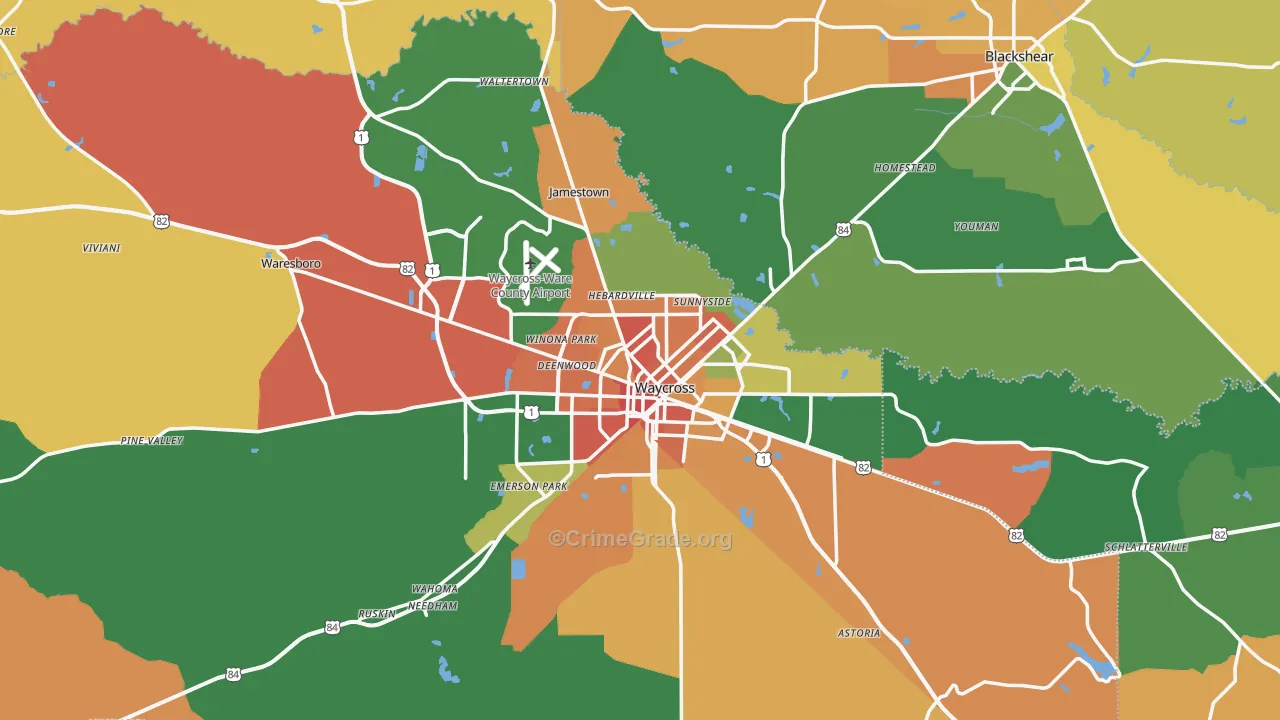 Waycross, GA Map of Vandalism Rates