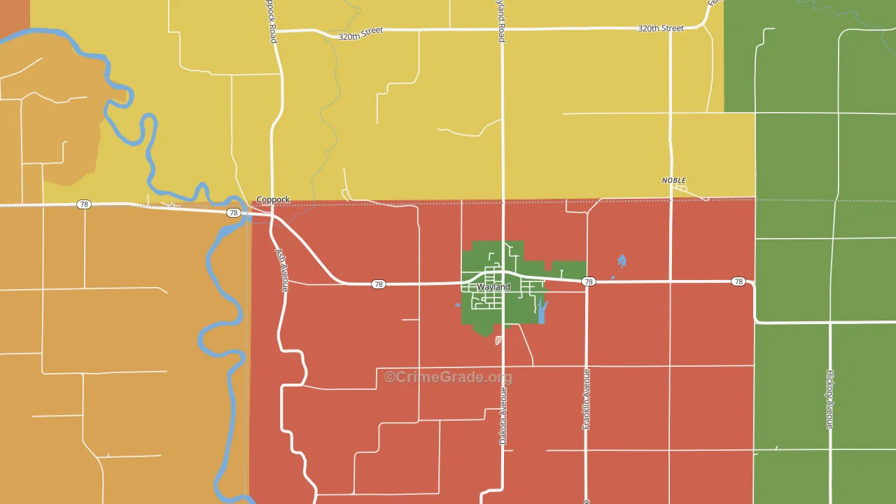 Wayland, IA Map of Vandalism Rates