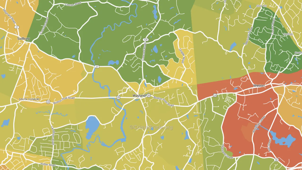 Wayland, MA Map of Vandalism Rates
