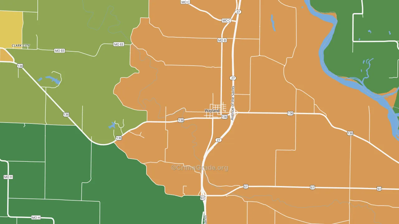 Wayland, MO Map of Vandalism Rates