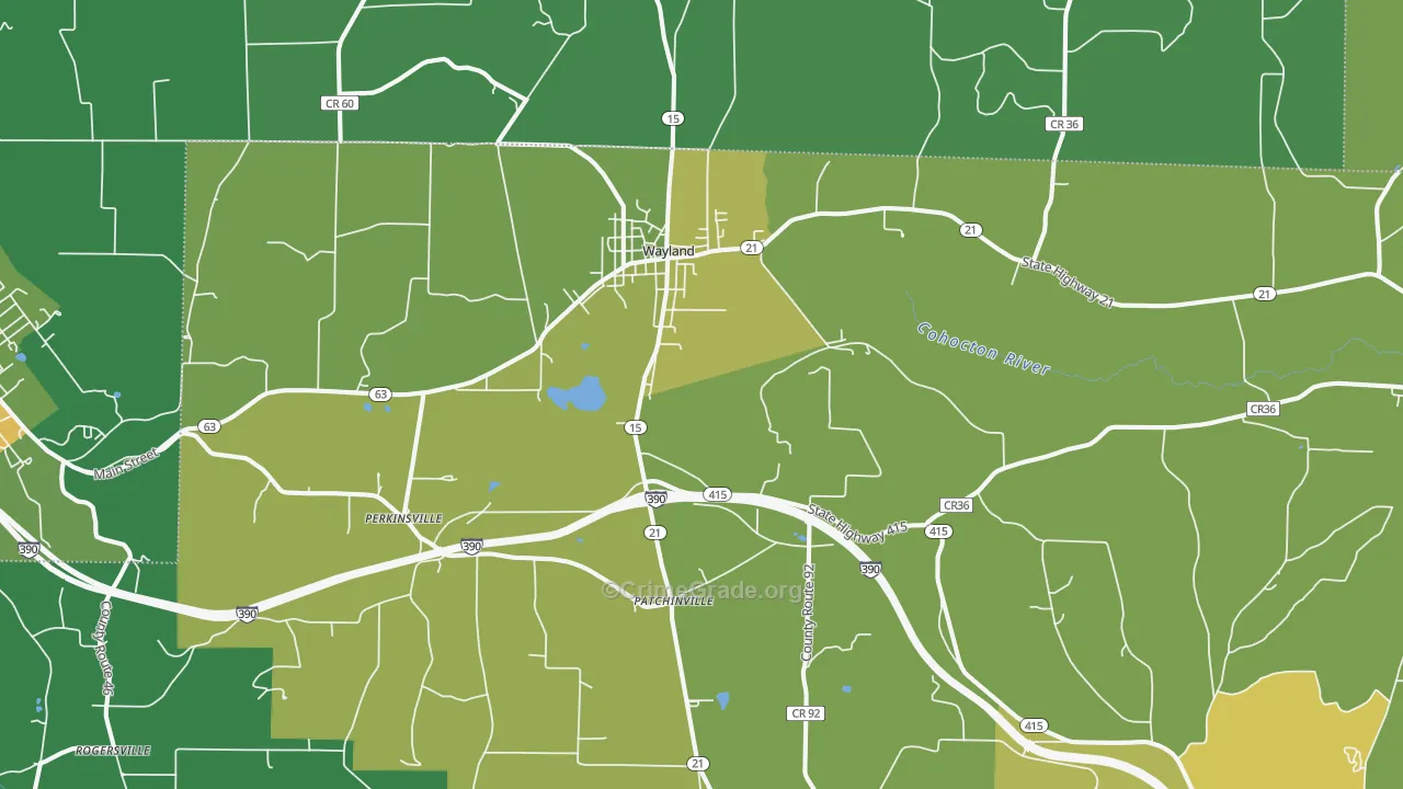 Wayland, NY Map of Vandalism Rates