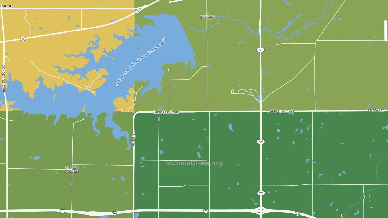 Wayland, OH Map of Vandalism Rates