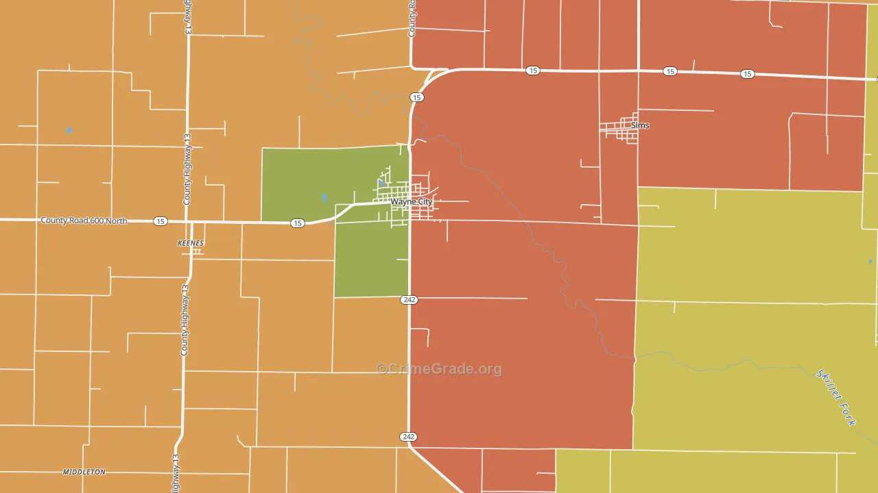Wayne City, IL Map of Vandalism Rates