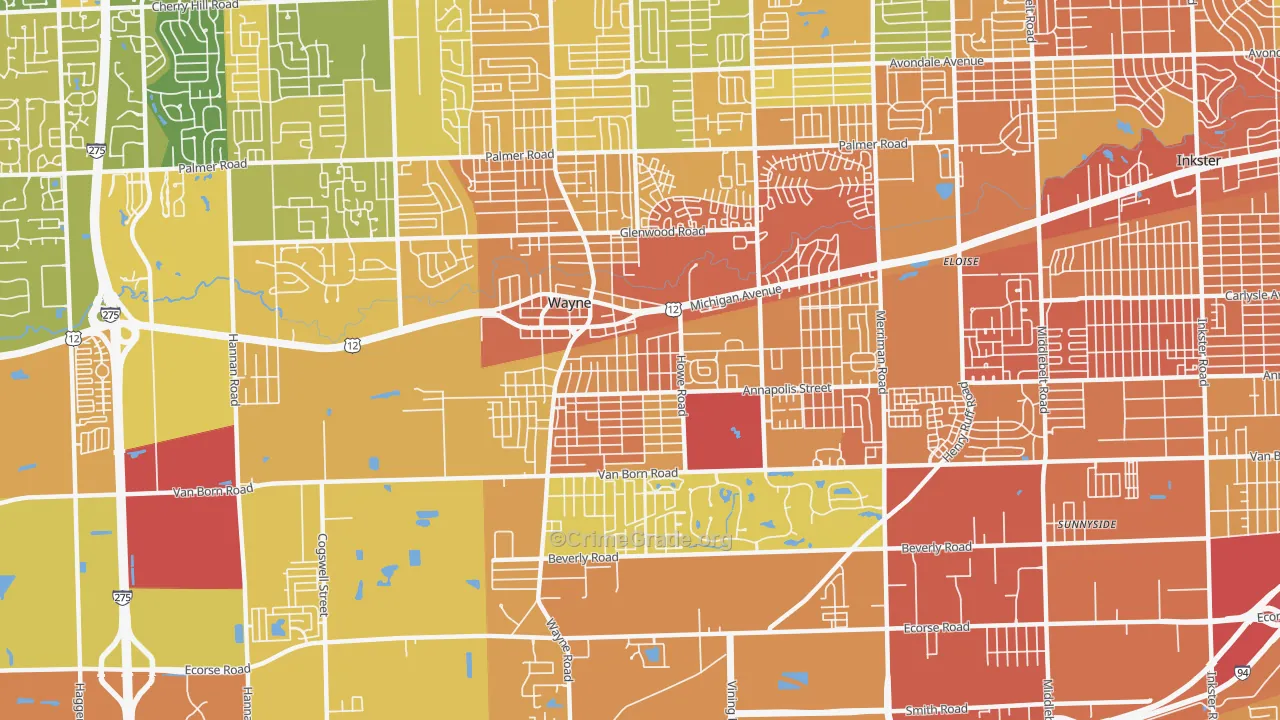Wayne, MI Map of Vandalism Rates