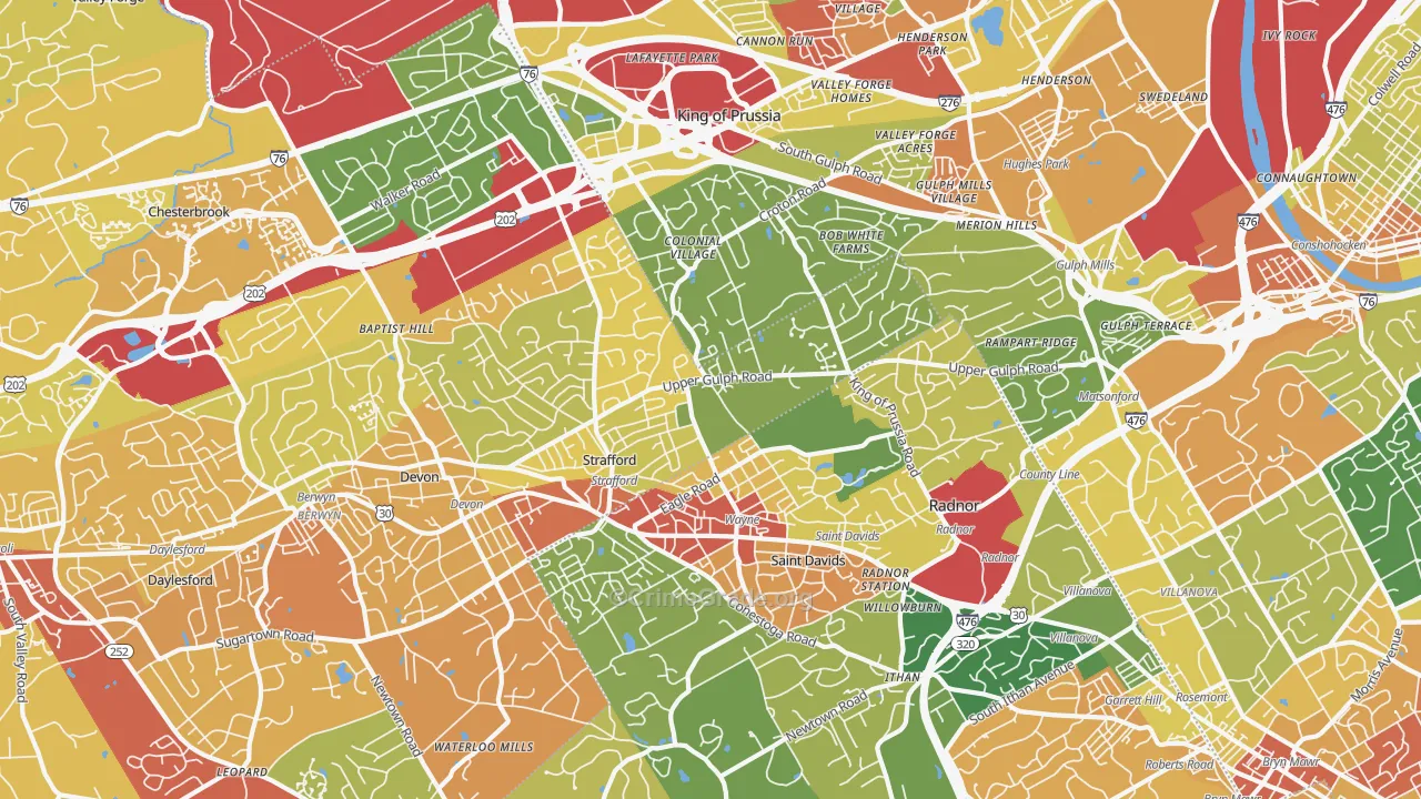 Wayne, PA Map of Vandalism Rates