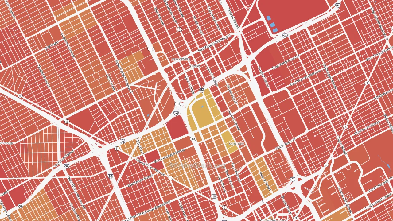 Wayne State, Detroit, MI Map of Vandalism Rates