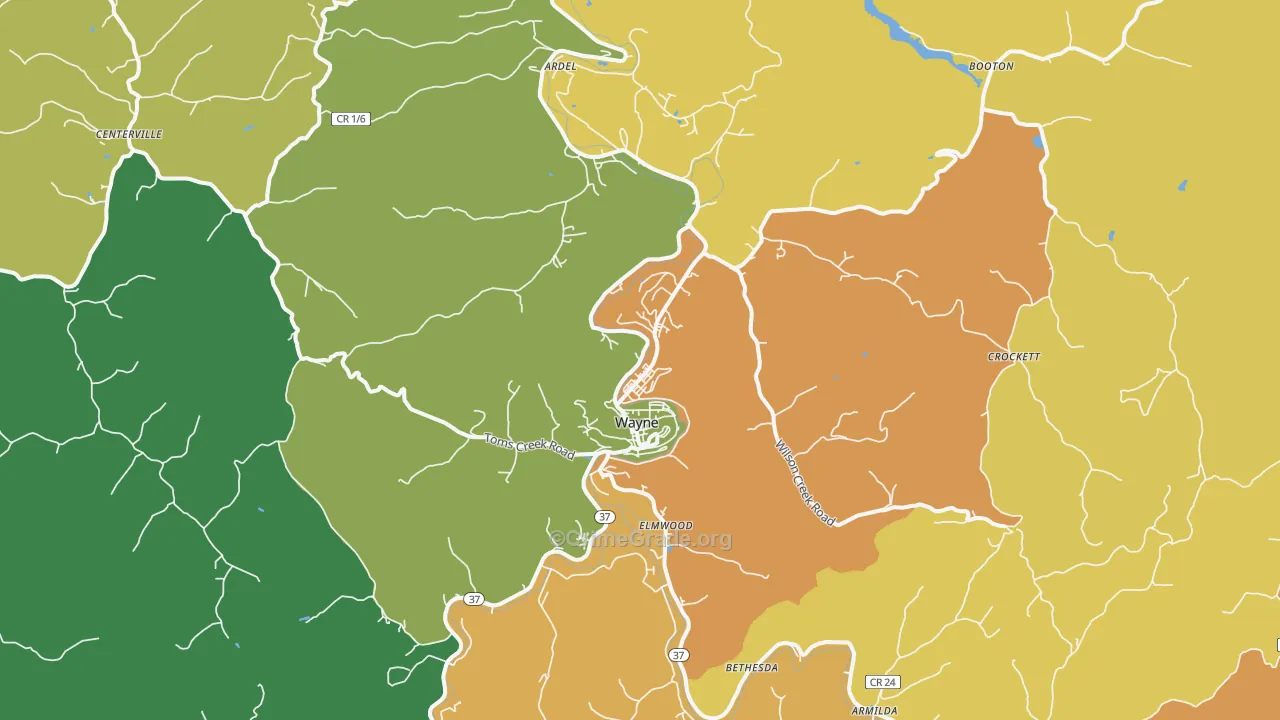 Wayne, WV Map of Vandalism Rates