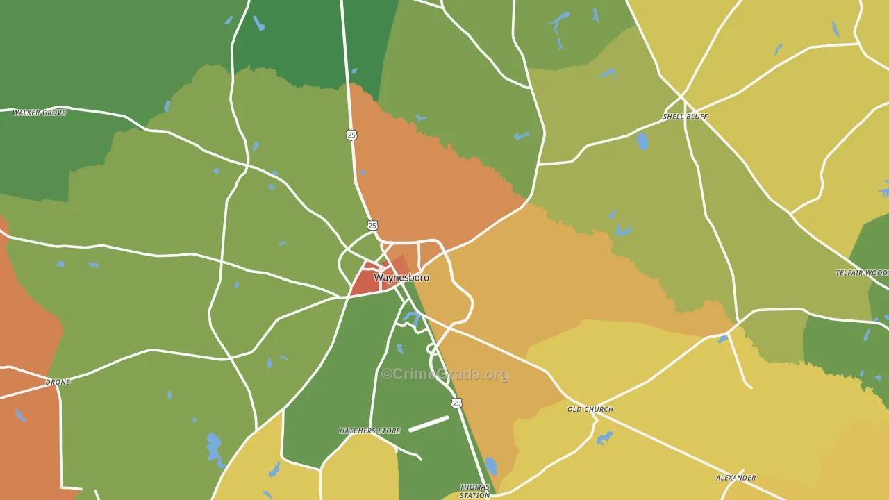 Waynesboro, GA Map of Vandalism Rates
