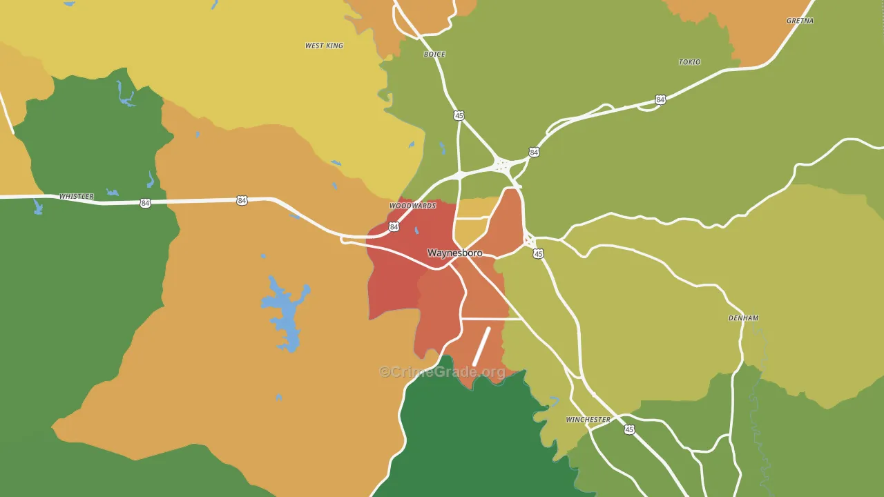 Waynesboro, MS Map of Vandalism Rates