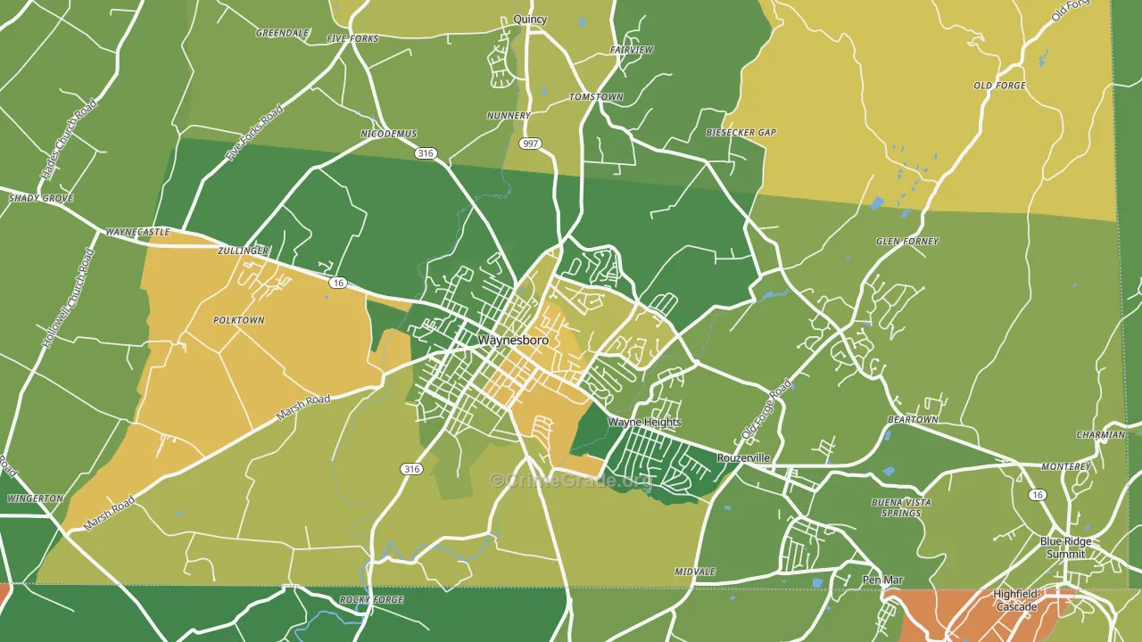 Waynesboro, PA Map of Vandalism Rates