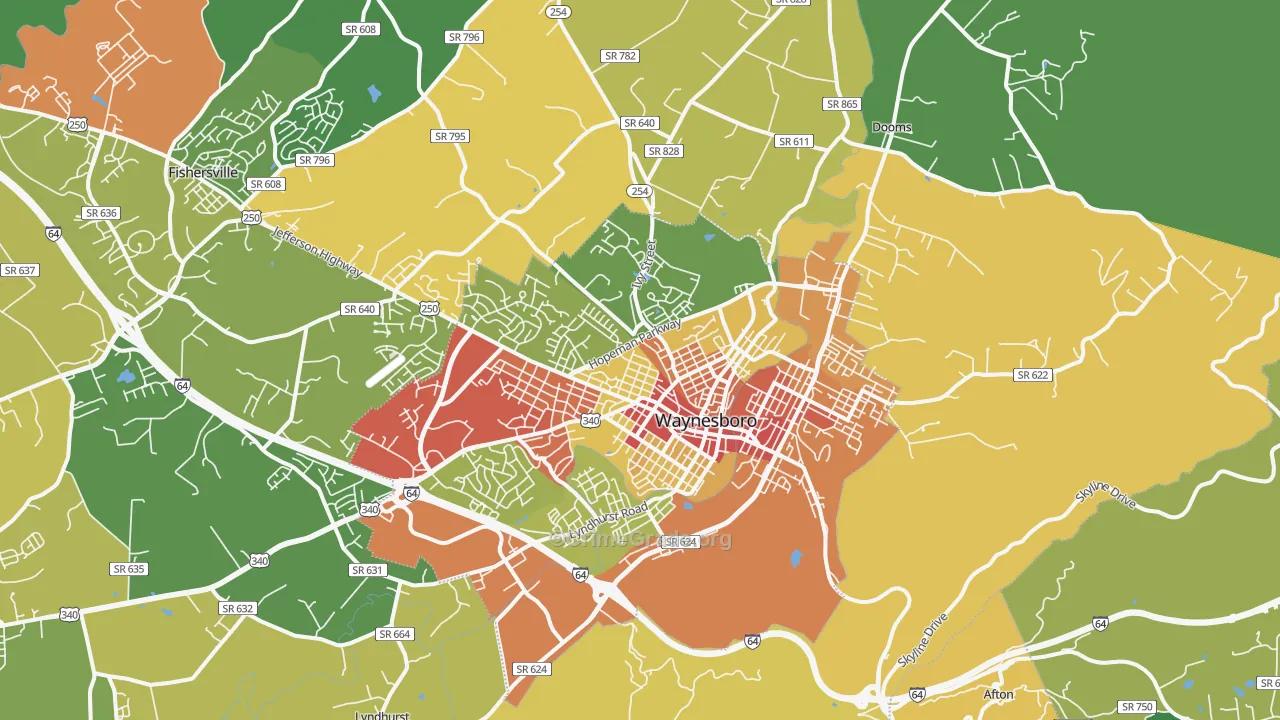 Waynesboro, VA Map of Vandalism Rates