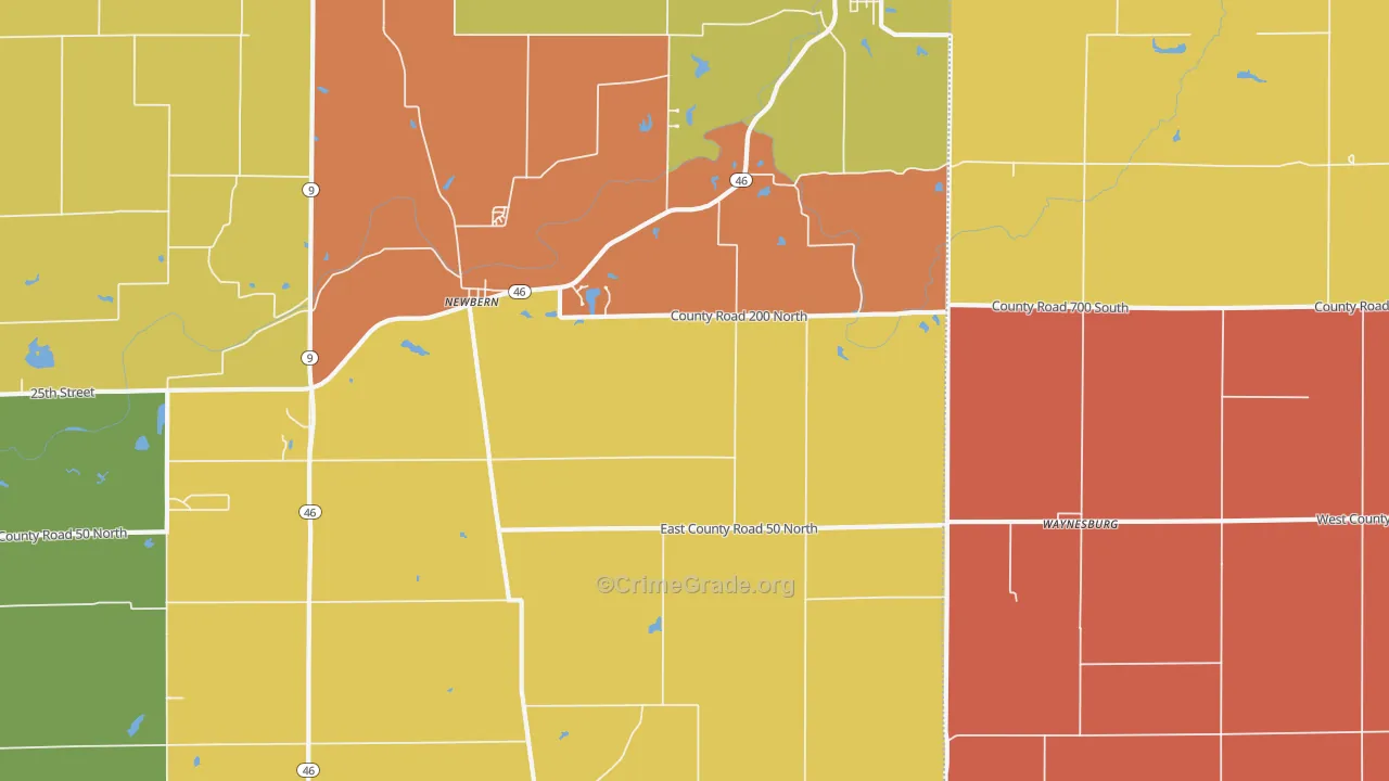 Waynesburg, IN Map of Vandalism Rates