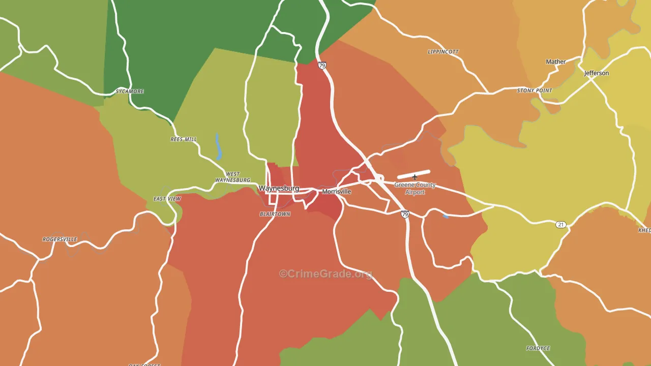 Waynesburg, PA Map of Vandalism Rates