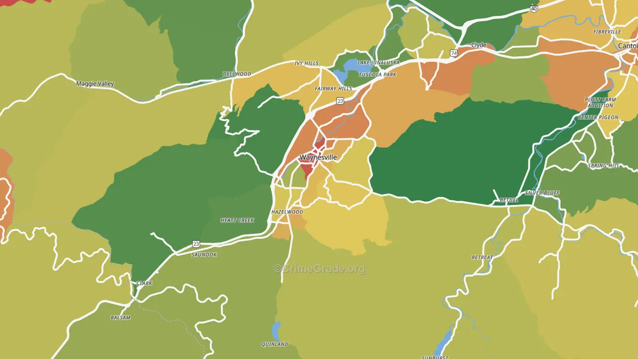 Waynesville, NC Map of Vandalism Rates