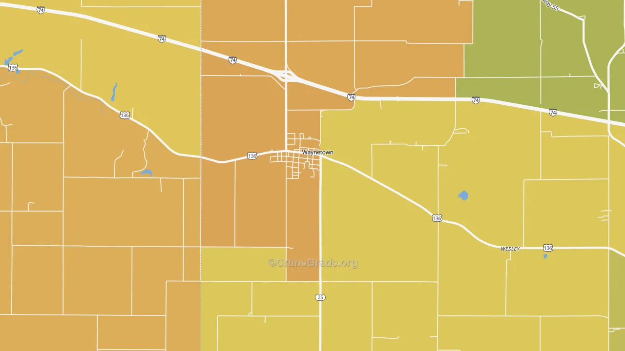 Waynetown, IN Map of Vandalism Rates