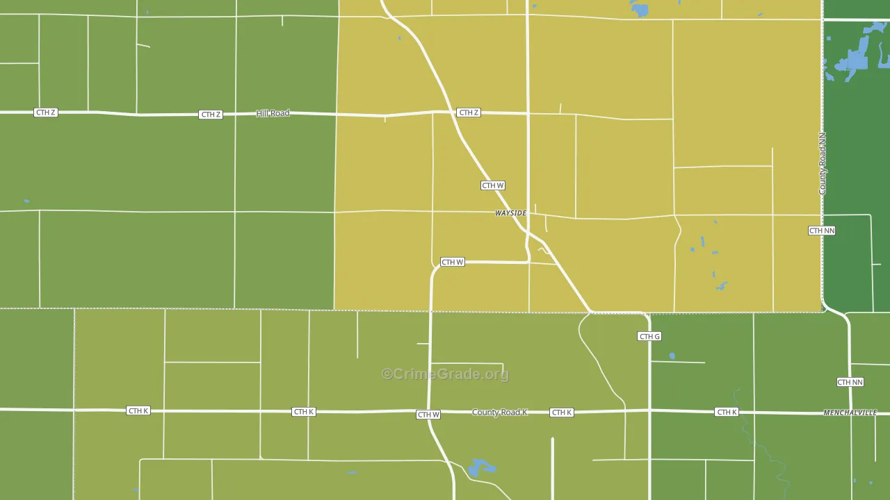 Wayside, WI Map of Vandalism Rates
