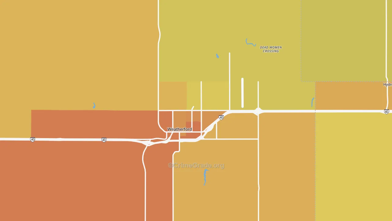Weatherford, OK Map of Vandalism Rates