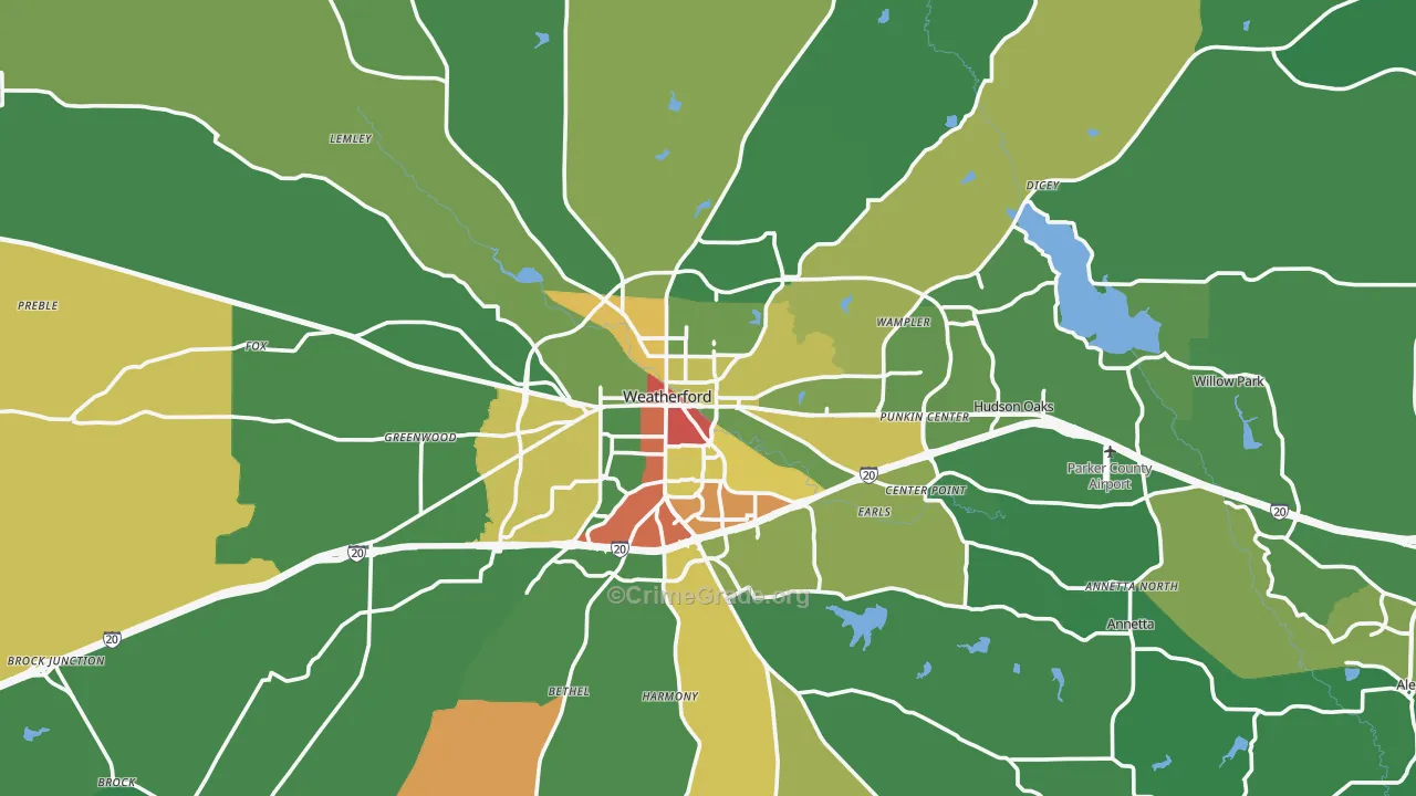Weatherford, TX Map of Vandalism Rates