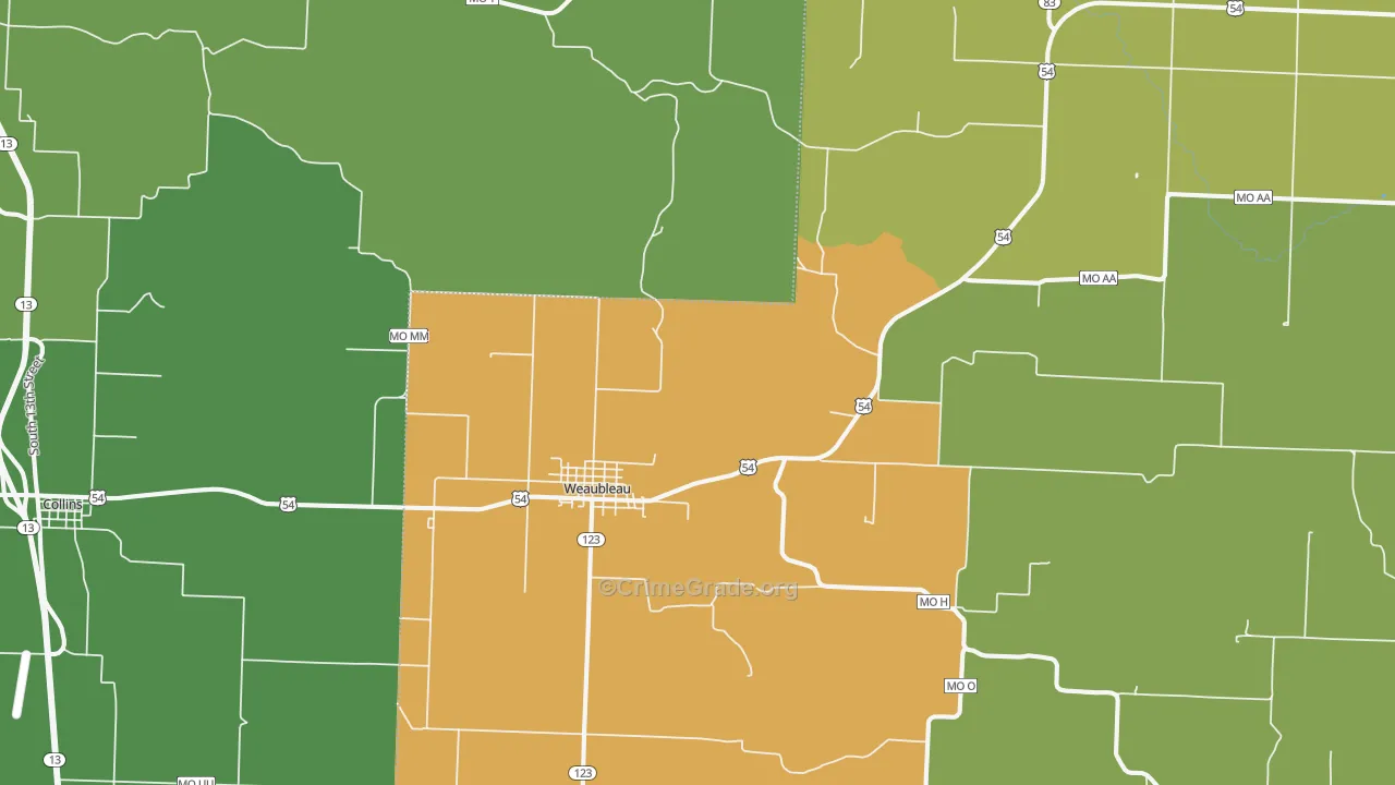 Weaubleau, MO Map of Vandalism Rates