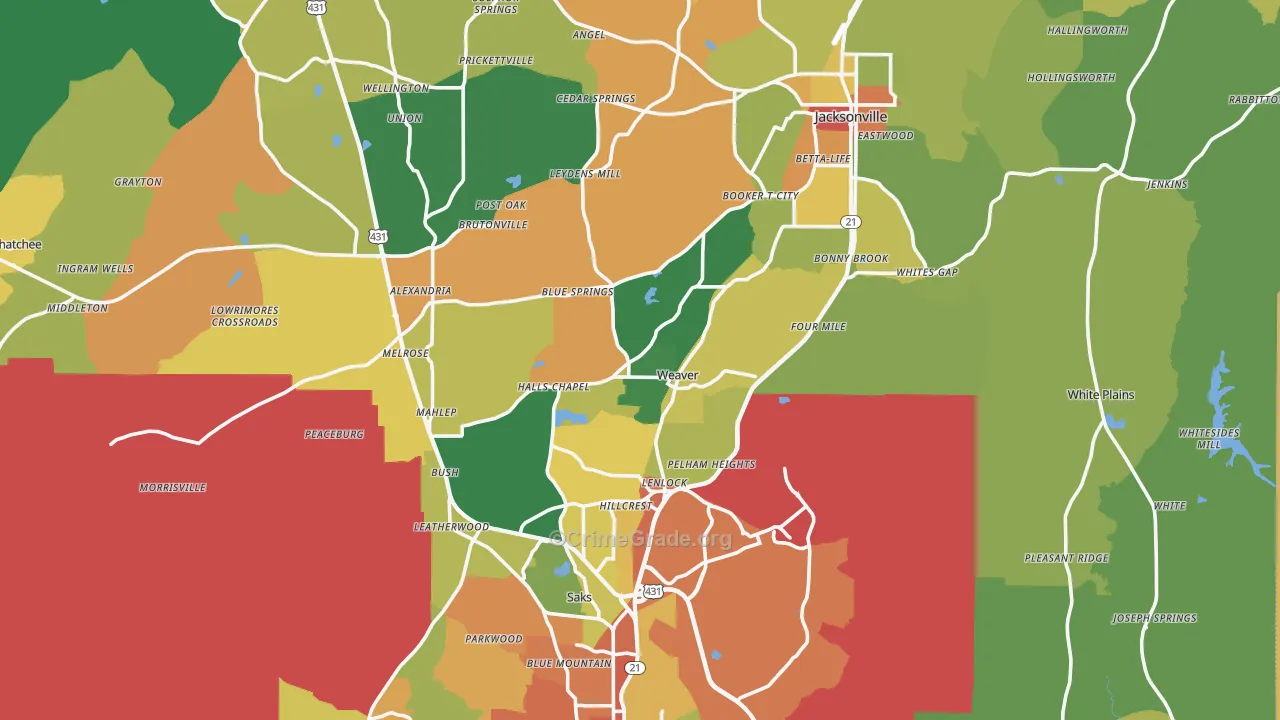 Weaver, AL Map of Vandalism Rates