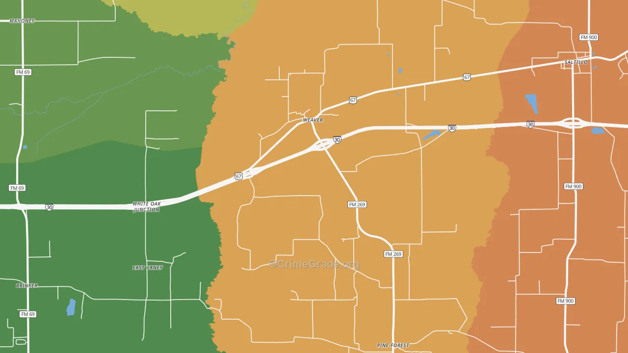 Weaver, TX Map of Vandalism Rates