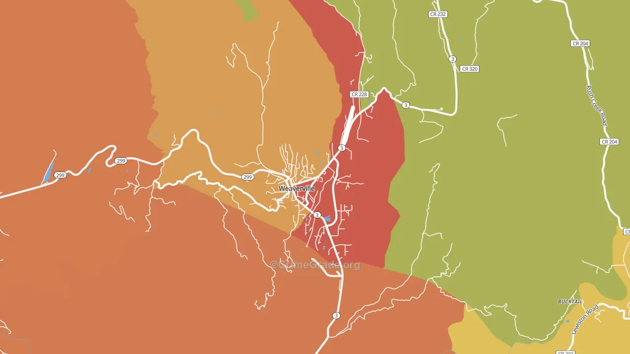 Weaverville, CA Map of Vandalism Rates